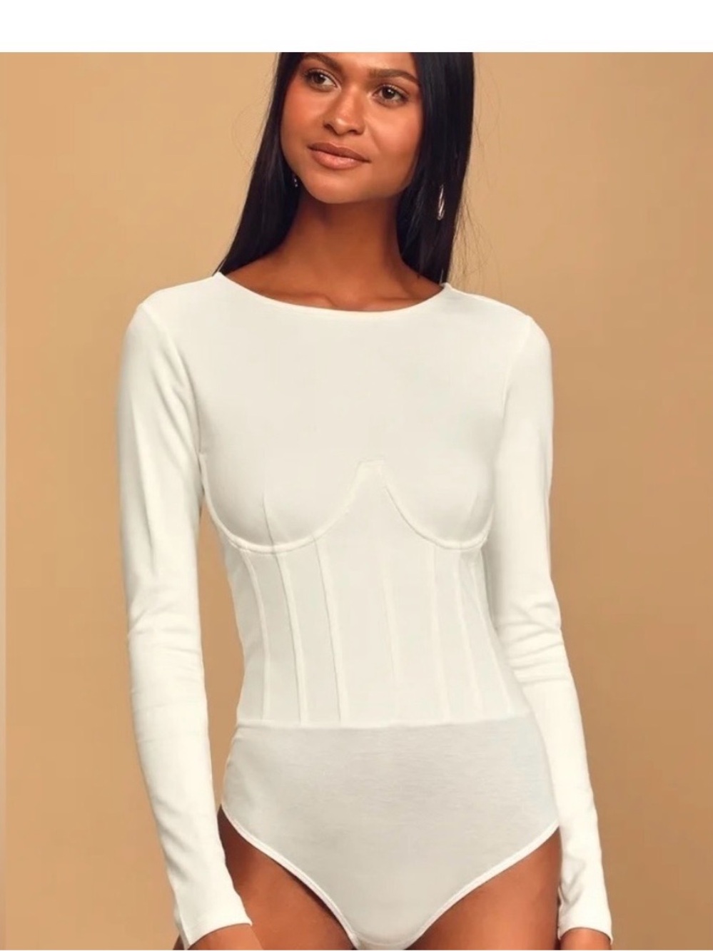 Lulus Dressed to Skill White Long Sleeve Underwire Bodysuit in white size Small